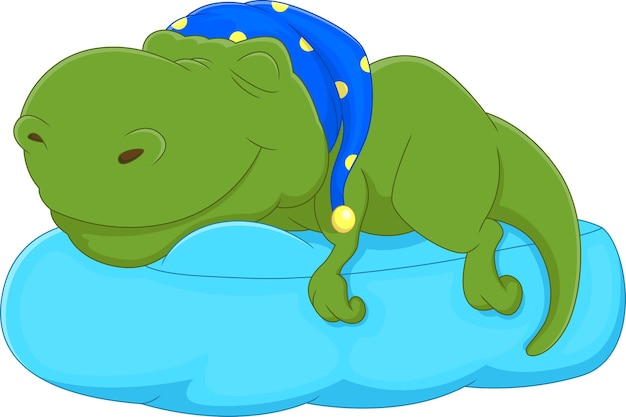 Cartoon baby dinosaur sleeping on white