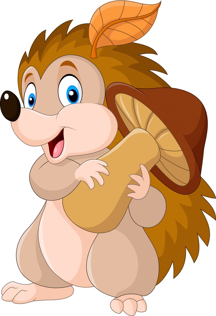 Cartoon baby egel bedrijf paddestoel