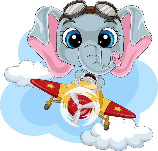 cartoon baby elephant operating a plane