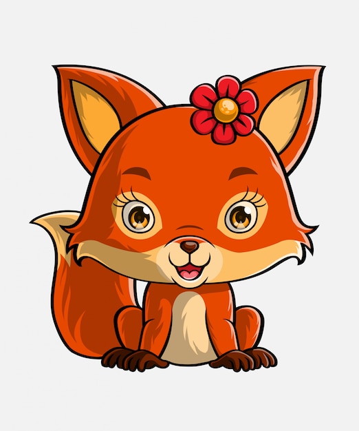 Cartoon baby fox seduto, disegnato a mano