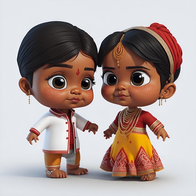 Vector a cartoon of a baby girl and a boy are holding hands indian baby indian baby couple