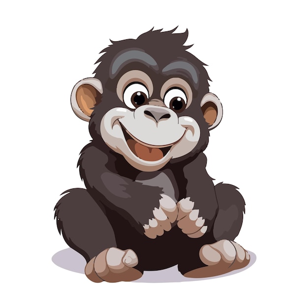 Мультяшный малыш гориллы сидит стоя в стиле иллюстрации очаровательного персонажа