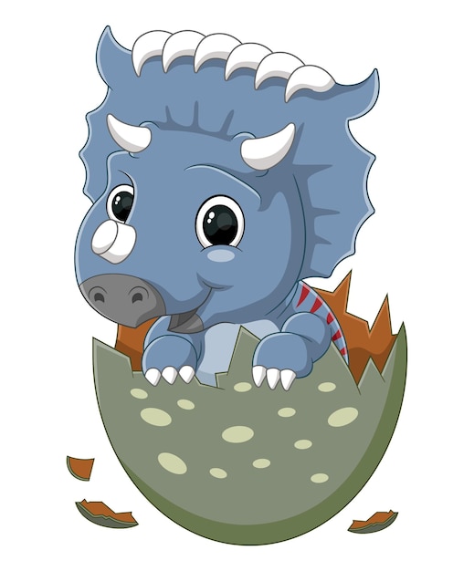 Vector cartoon baby kosmoceratops dinosaur hatching from egg
