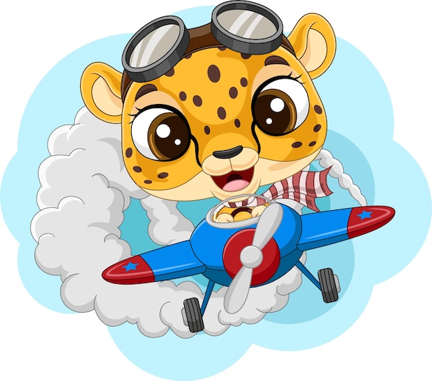 Cartoon baby leopard operating a plane