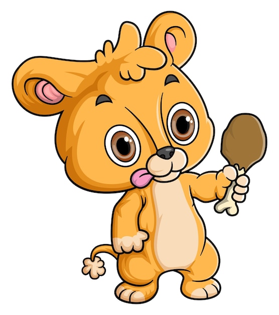 Cartoon baby lioness holding meat