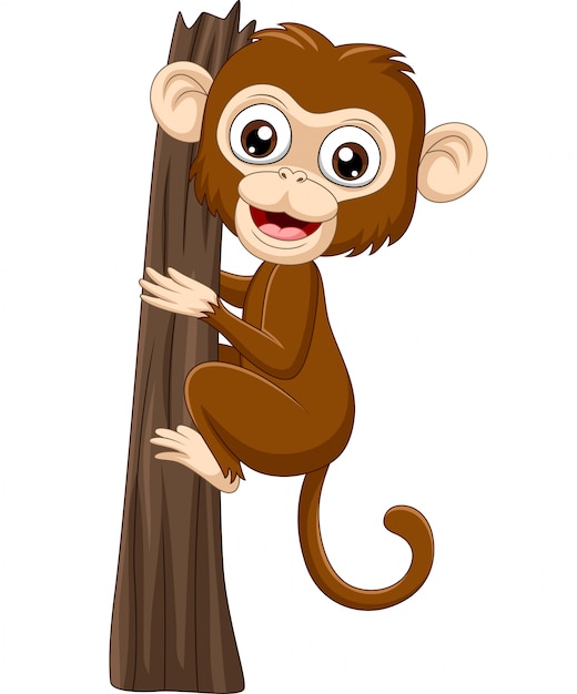 Мультяшный ребенок обезьяна восхождение на ветку
