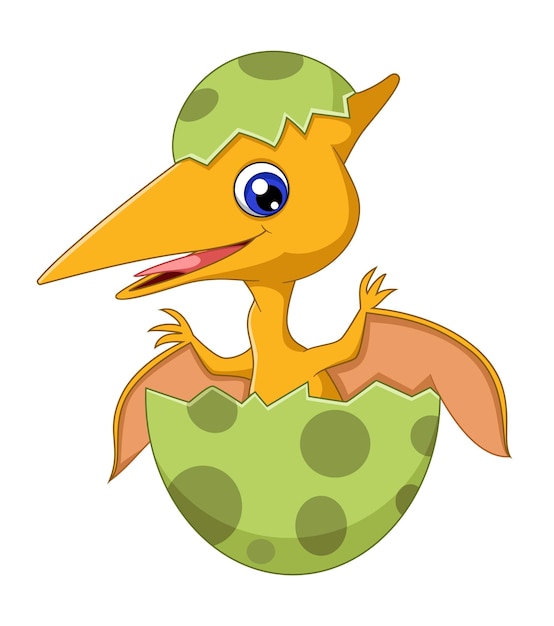 Vector cartoon baby pteranodon hatching from egg