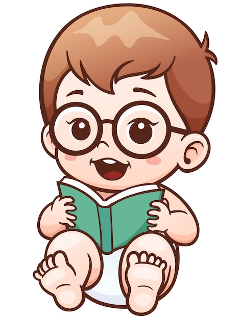 Cartoon Baby reading a book