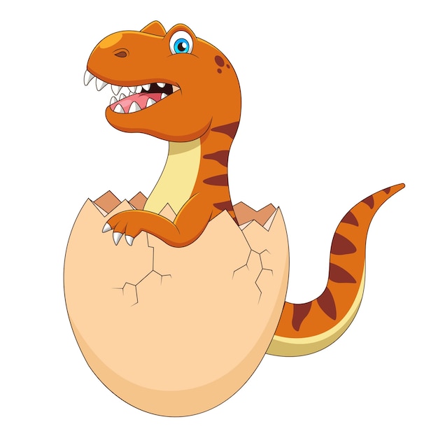 Cartoon baby tyrannosaurus hatching from egg. Cute animal cartoon. Vector illustration