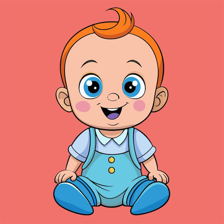 Vector a cartoon of a baby wearing a blue overall and a shirt that says quot the word quot