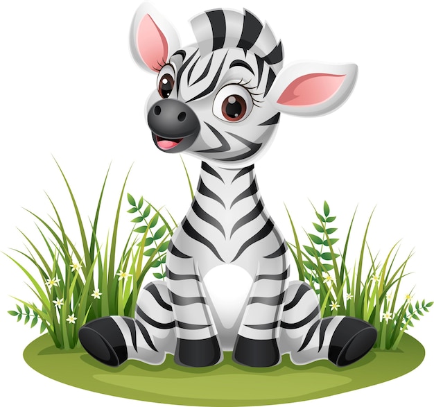 Vector cartoon baby zebra zittend in het gras