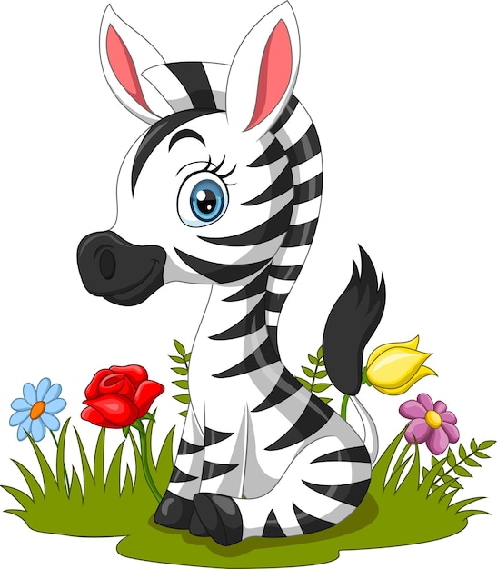 Vector cartoon baby zebra zittend in het gras