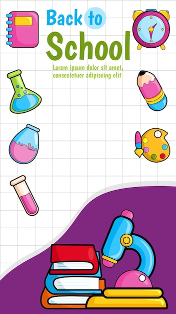 Cartone animato di sfondo di cancelleria di ritorno a scuola