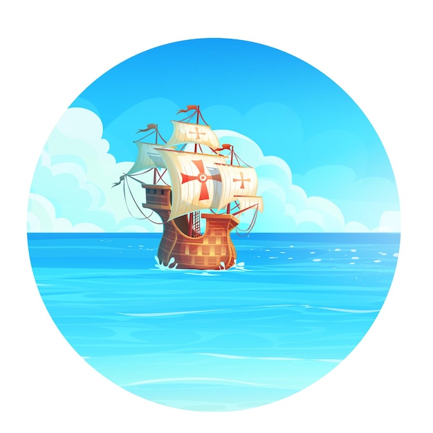 cartoon background illustration of the ship in the ocean