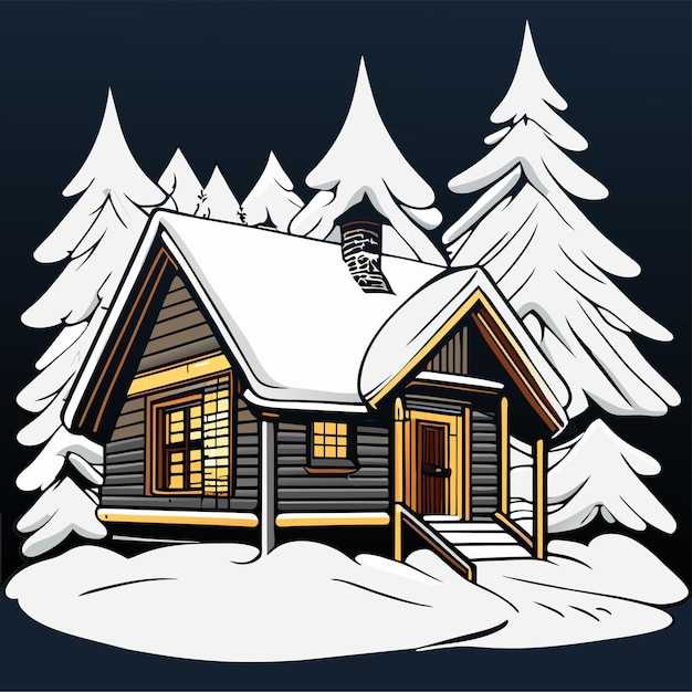 豪華な小屋のコテージの漫画の背景 冬の風景の背景に家がある