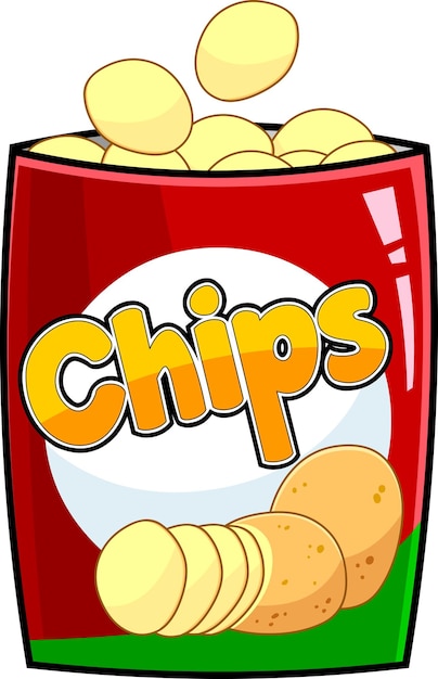 Cartoon Bag Of Chips. Vector Hand Drawn Illustration Isolated On Transparent Background