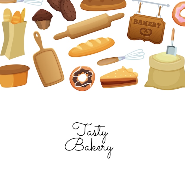 Vector cartoon bakery elements with place for text illustration