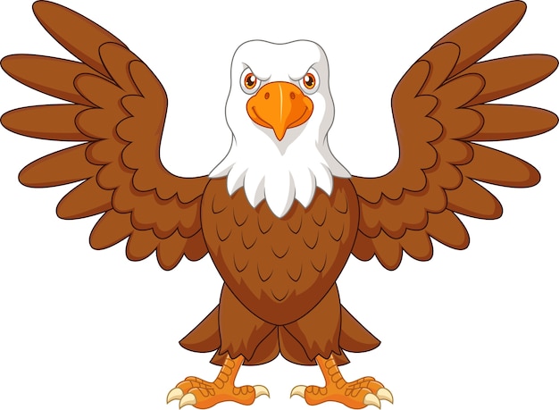 Vector cartoon bald eagle standing with wings extended