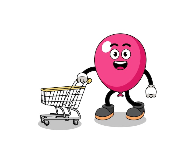 Cartoon of balloon holding a shopping trolley character design