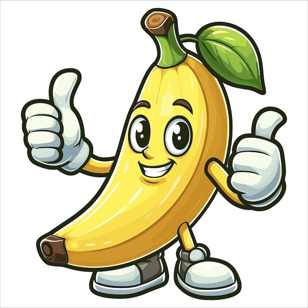 Vector cartoon banana character giving a thumbs up vector illustration on white background