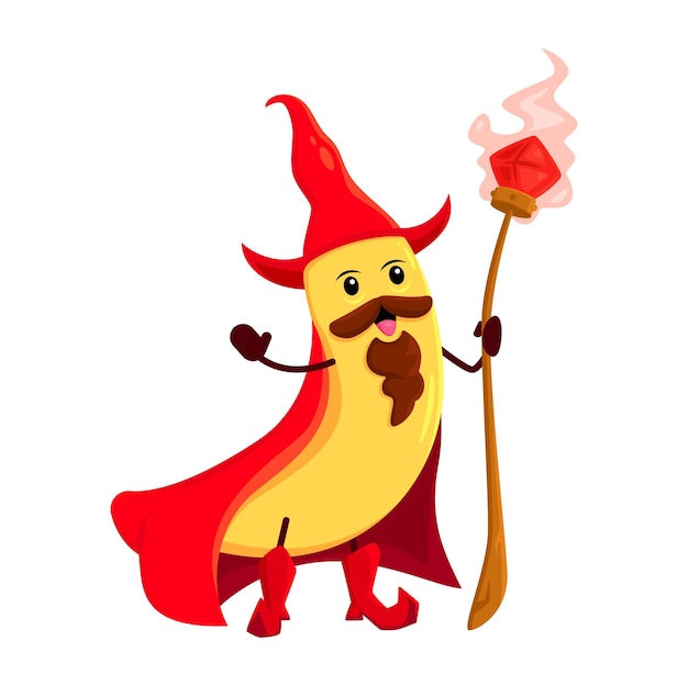 Cartoon banana fruit wizard or magician character