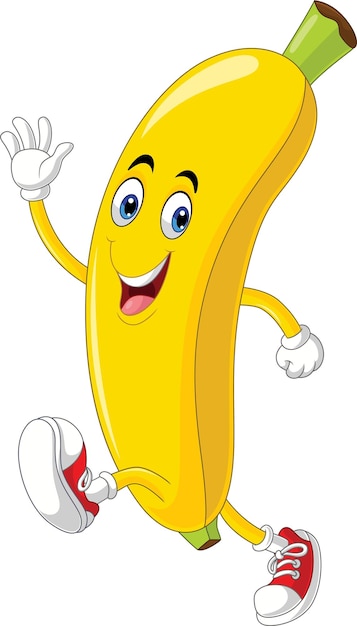 Cartoon banana running and waving hand