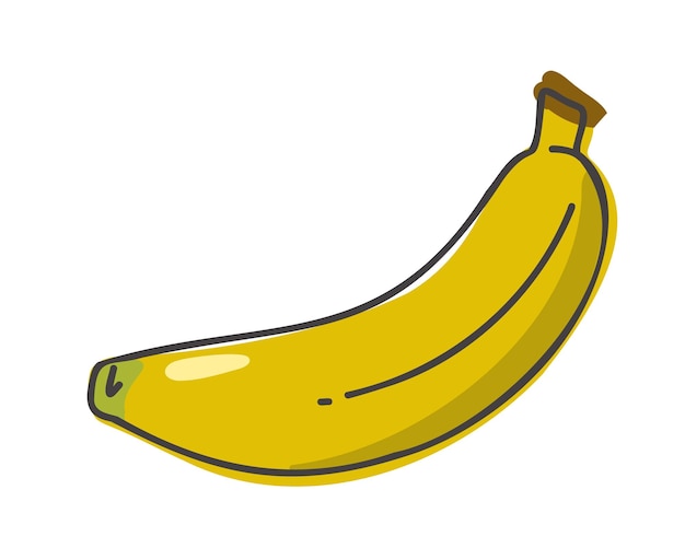 Una banana cartone animato con un contorno giallo.