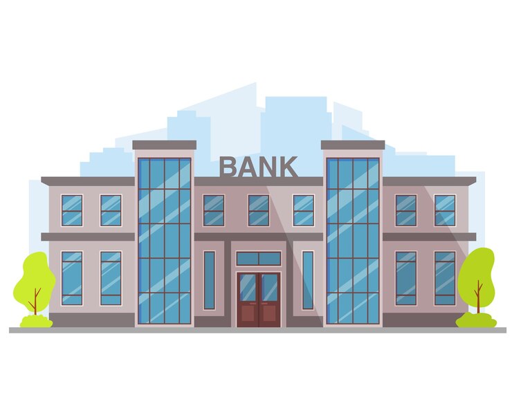 Vector cartoon bank building facade