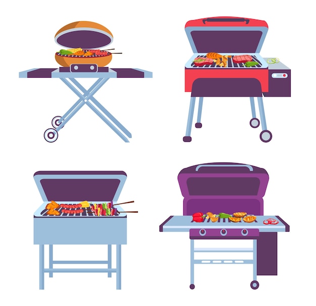 Vector cartoon barbecue grills collectie om vlees te koken