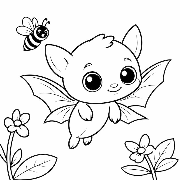 Cartoon Bat for kids coloring book