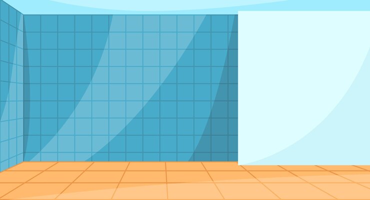 Vector cartoon bathroom blue mosaic tiles on floor and wall also can be use as tile floor or wall of swimming pool and toilet vector ceramic pattern background texture
