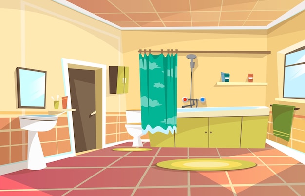 Vector cartoon bathroom interior background template