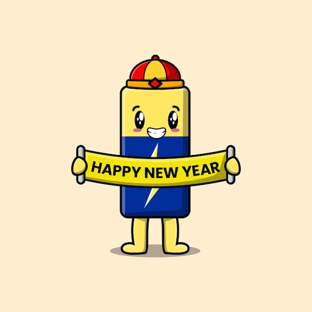 Cartoon Battery chinese hold happy new year board