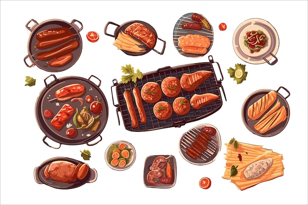 Elementi barbecue cartone animato isolati su sfondo cartoon illustrazione vettoriale