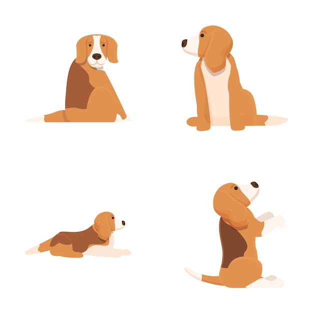 Cartoon beagle hond poseert vector illustratie set