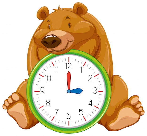 Cartoon bear on clock template