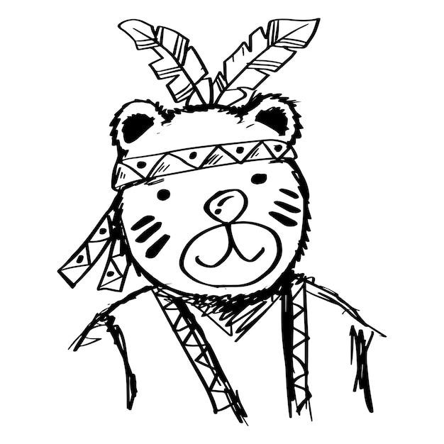 Vector cartoon bear indian