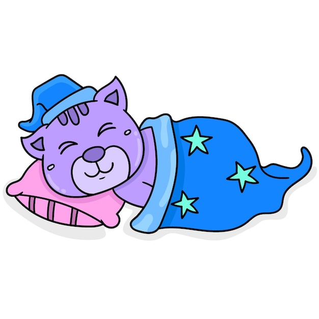 Vettore orso del fumetto che dorme addormentato in una coperta, doodle disegnare kawaii. illustrazione vettoriale arte