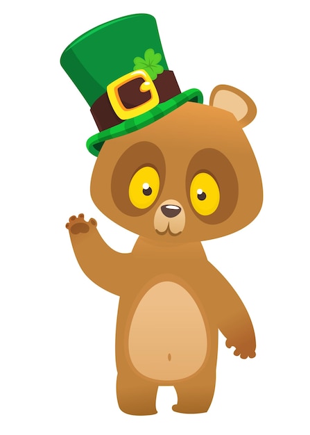 Cartoon bear wearing green hat for st patricks day