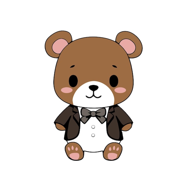 A cartoon bear wearing a tuxedo and a bow tie.