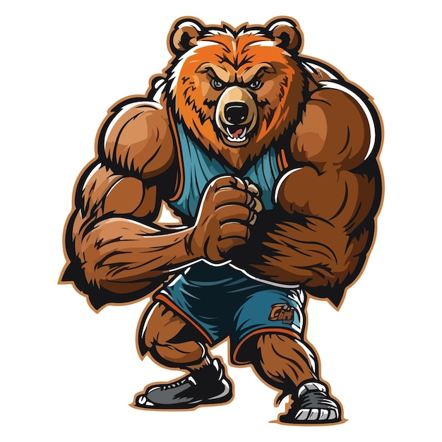 A cartoon bear with a blue tank top and shorts