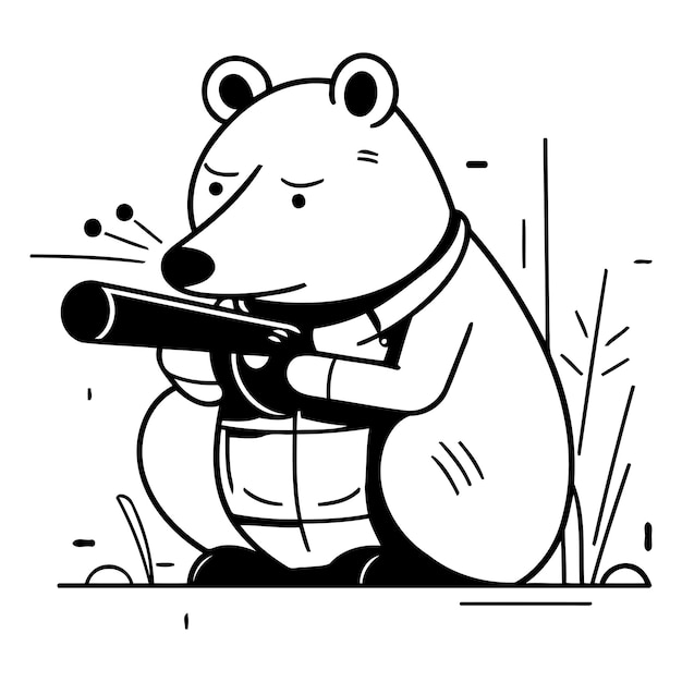 Vettore orso dei cartoni animati con una pistola illustrazione vettoriale in stile piatto