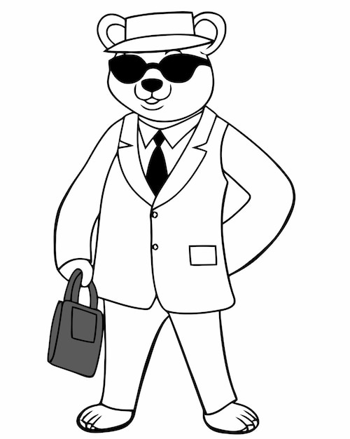 A cartoon bear with a hat and sunglasses