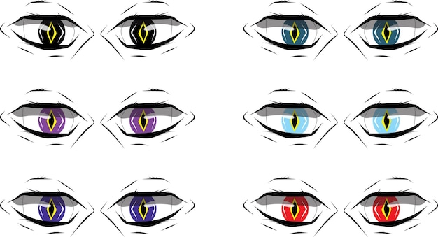 Cartoon beautiful eyes vector set angry eyes of devil