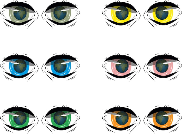 Vector cartoon beautiful eyes with globe vector set