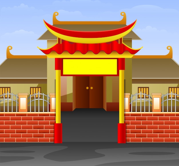 Vector cartoon of beautiful views of the temple building