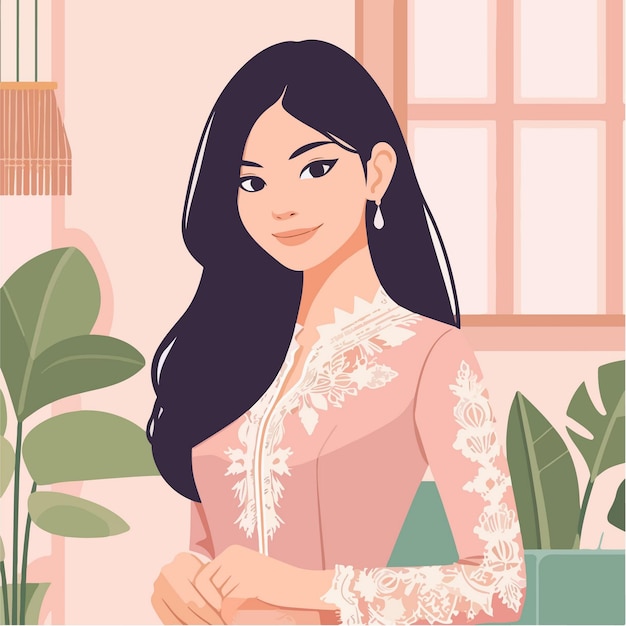 Vector cartoon beauty girl wearing traditional national costume