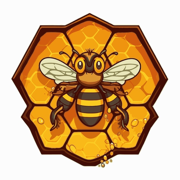 Cartoon bee on a honeycomb with a yellow label. vector illustration. cartoon bee on a honeycomb with a yellow label. vector illustration stock illustration