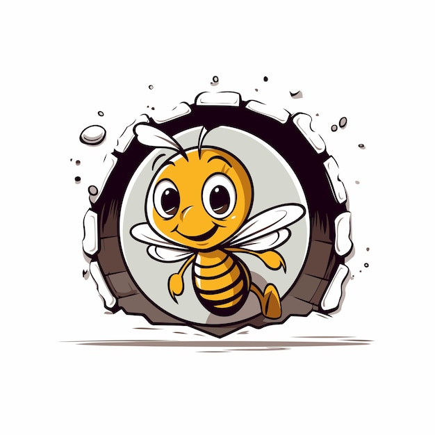 Vector cartoon bee in a tire vector illustration on white background