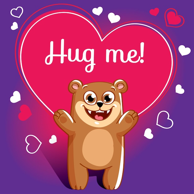 Cartoon beer klaar voor een knuffel. Grappig dier. illustratie met hand belettering zin Hug me